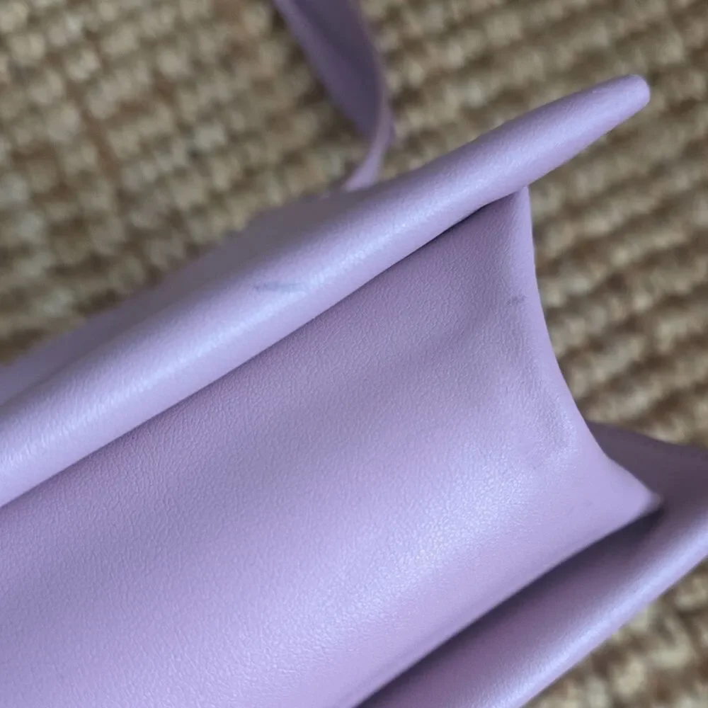 Everlane Lunchbox Lavender Leather Shoulder Bag Adjustable Strap Snap Closure